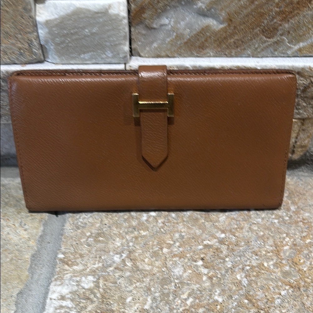 AUTHENTIC Hermes Clarence Bearn classic long leather Wallet with Gold Clasp